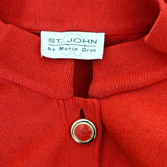 St. John Vintage Dark Orange Cardigan Sweater Puff Sleeve Belted Button Front 12 - Picture 5 of 5